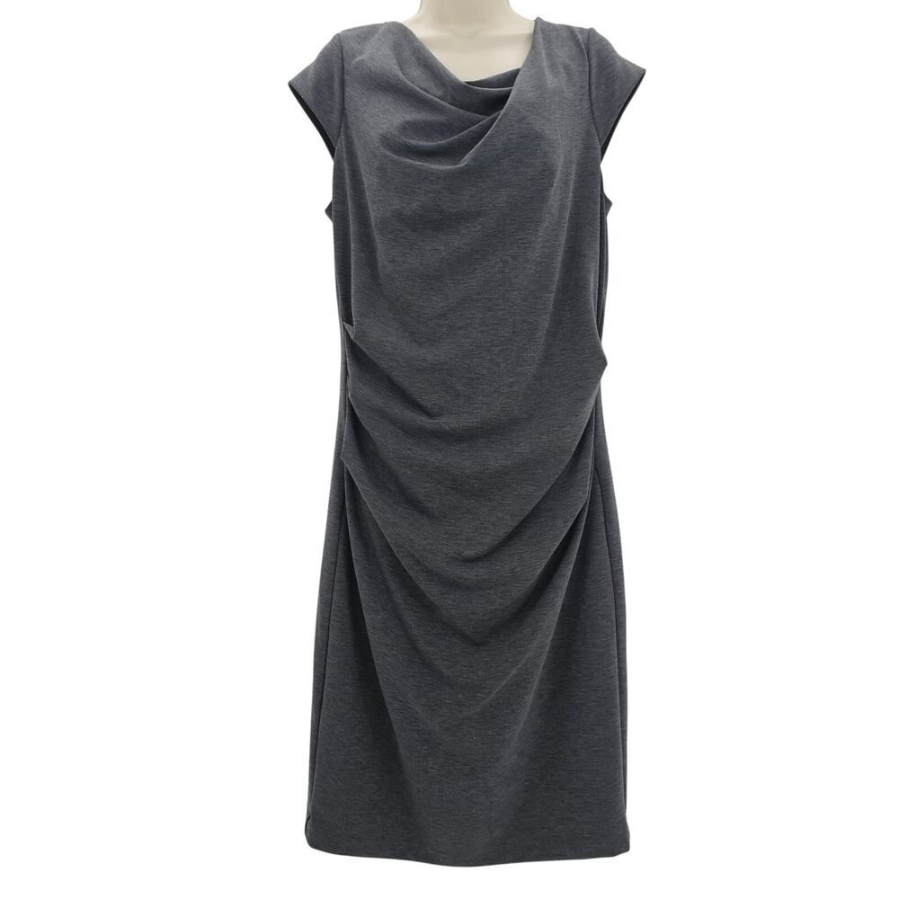 White House Black Market Womans size 14 Cap Sleeve Draped Sheath Mini Dress Gray
